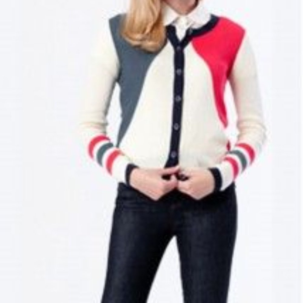 dear creatures Colorblock Cream, Gray & Red Button Cardigan